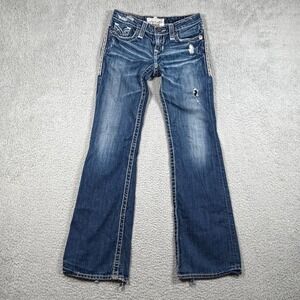 Big Star Sweet Flare Bootcut Jeans Blue Distressed Embroidered Women 26R